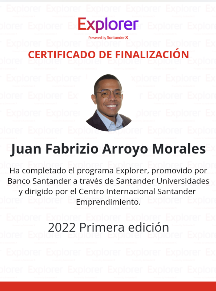 Explorer X Santander participation certificate